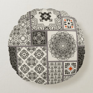 Islamic Majolica Pottery Tile Pattern Round Cushion