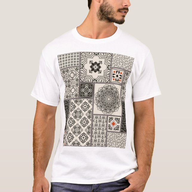 Islamic Majolica Pottery Tile Pattern T-Shirt (Front)