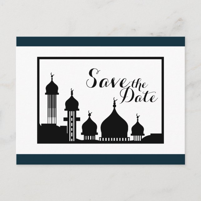 Islamic Mosque Silhouette Wedding Save The Date Announcement Postcard (Front)