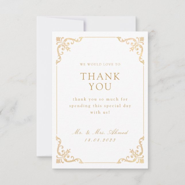 Islamic Muslim Gold Wedding Thank You Card (Front)