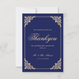 Islamic Muslim Navy Blue Wedding Thank You Card
