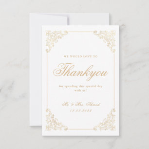 Islamic Muslim White Gold Wedding Thank You Card