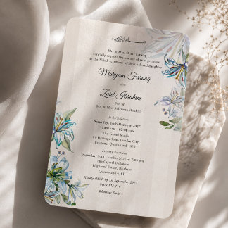 Islamic Nikah Blue Lily Elegant Wedding Invitation