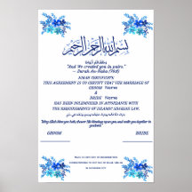 Islamic Nikah Certificate Royal Blue Watercolor