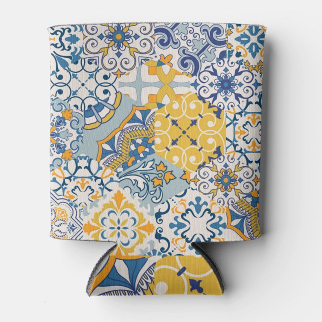 Islamic Patchwork: Majolica Pottery Tile Can Cooler (Front)