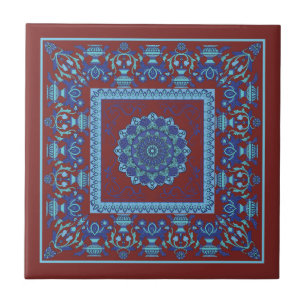 Islamic Pattern Blue And Red Ceramic Tile