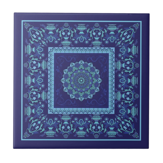Islamic Pattern Blue Tones Ceramic Tile (Front)