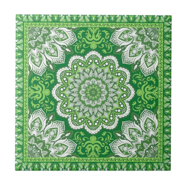 Islamic Pattern Green Tones Ceramic Tile (Front)