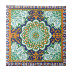 Islamic Pattern Orange, Blue, Green Ceramic Tile