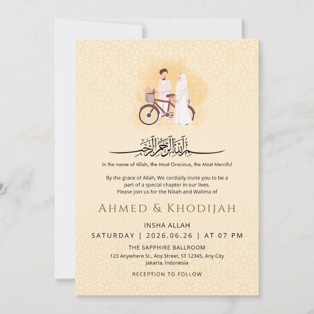 Islamic Pattern Wedding Nikah Invitation Couple (Front)