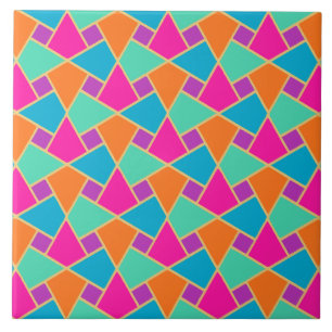 Islamic Pink, Orange, Turquoise, Green Gold-effect Tile