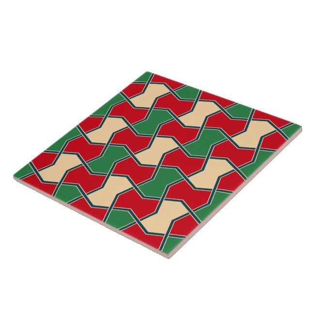 Islamic Red Green Bow Tie Geometric Pattern Ceramic Tile (Side)