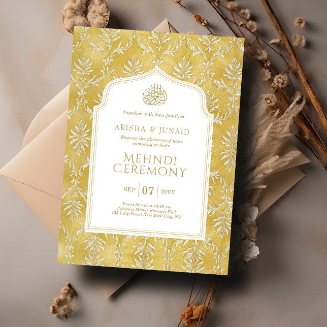 Islamic Royal Golden Damask Muslim Mehndi Ceremony Invitation (Creator Uploaded)