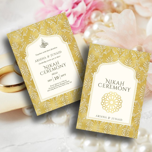 Islamic Royal Golden Damask Muslim Nikah Wedding Invitation (Creator Uploaded)