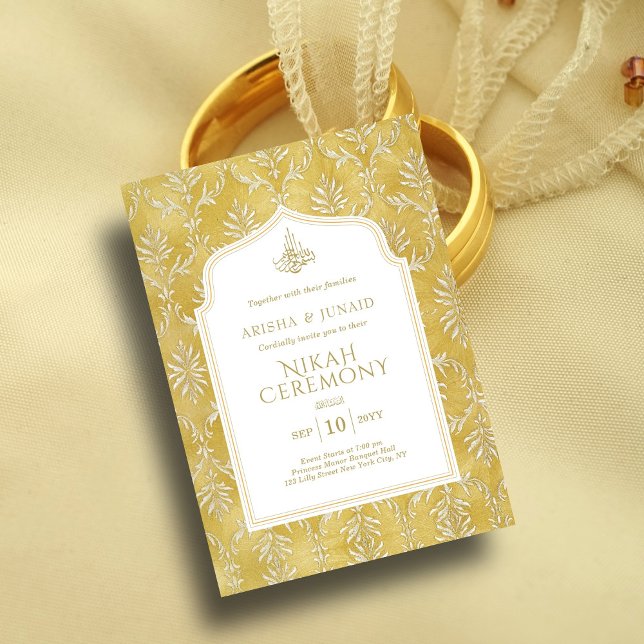 Islamic Royal Golden Damask Muslim Nikah Wedding Invitation (Creator Uploaded)