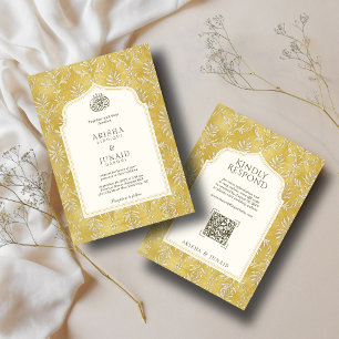 Islamic & Royal Golden Damask Muslim QR Wedding Invitation