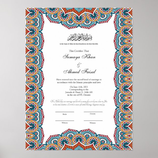 islamic style Islamic Marriage Certificate Poster (Front)