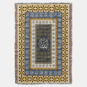Islamic Wall Art Allah Names Calligraphy Geometric Throw Blanket