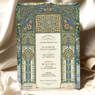 Islamic Wedding Blue, Gold, Green Arch Invitation