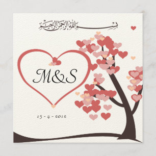 Islamic wedding engagement love tree heart invite
