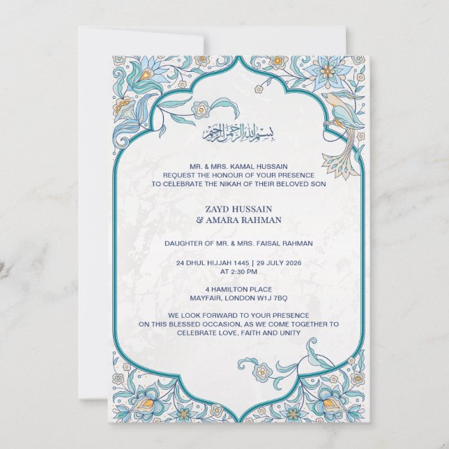 Islamic Wedding Invitation | Floral Arabesque (Front)