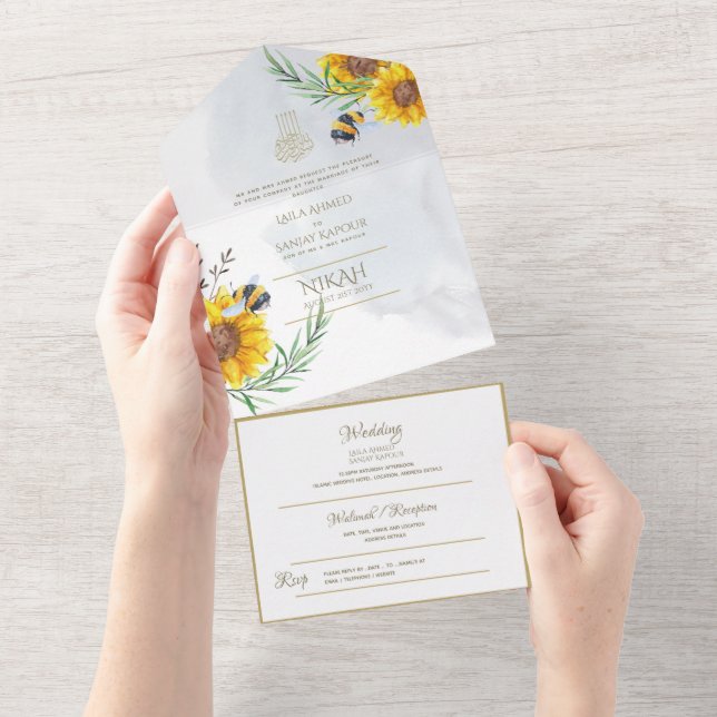 Islamic WEDDING NIKAH WALLIMAH Flowers All In One  All In One Invitation (Tearaway)