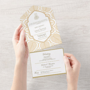 Islamic WEDDING NIKAH WALLIMAH Gold Ornate All In  All In One Invitation