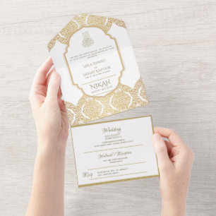 Islamic WEDDING NIKAH WALLIMAH Gold Ornate All In  All In One Invitation