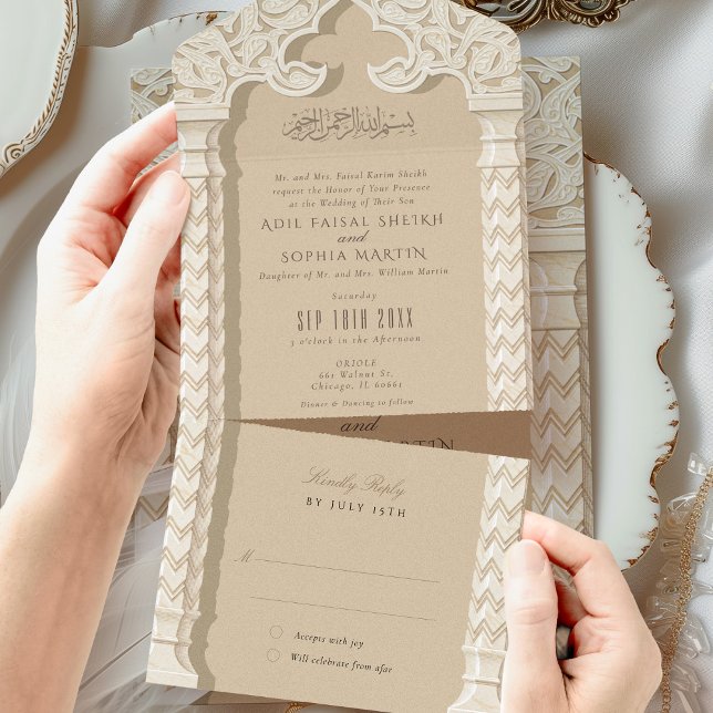 Islamic Wedding Perforated RSVP All In One Invitation (Creator Uploaded)