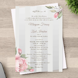 Islamic Wedding – Pink Peony & Sage Green Striped Acrylic Invitations