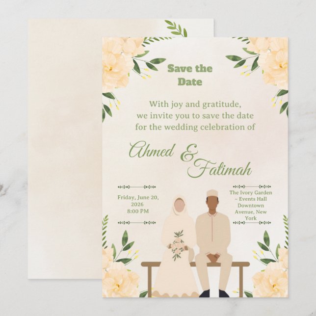 Islamic Wedding Save the Date | Modern Desing (Front/Back)