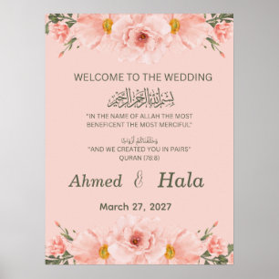 Islamic Wedding Welcome Sign Blush Pink Watercolor