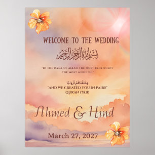 Islamic Wedding Welcome Sign Peach Floral