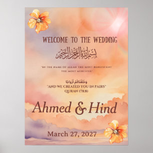 Islamic Wedding Welcome Sign Peach Floral