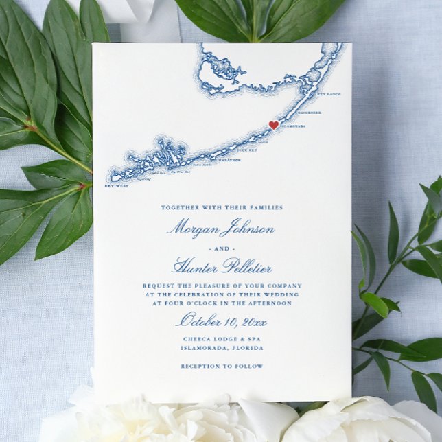 Islamorada FL Map Elegant Navy Blue Wedding Invitation (Islamorada Florida Keys Wedding Invitation in Elegant Navy Blue from Coastal Map Designs)