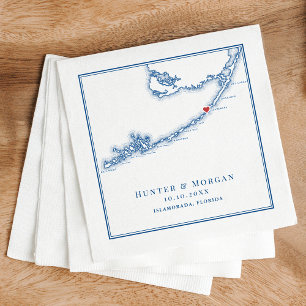 Islamorada FL Map Elegant Navy Blue Wedding Napkin