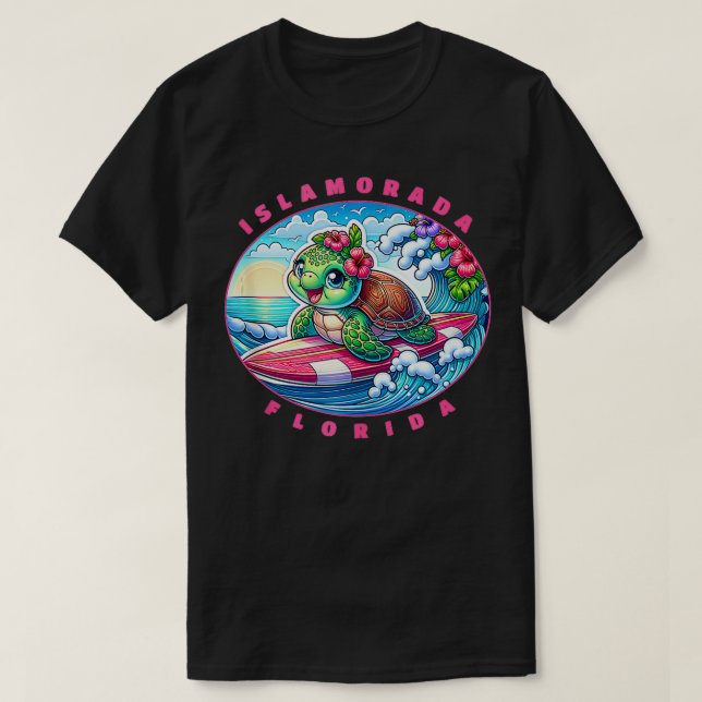 Islamorada Florida Cute Surfing Girl Sea Turtle Ta T-Shirt (Design Front)