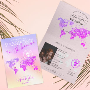 Island Beach Birthday Passport Map 50 and Fabulous Invitation