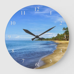 Island Beach Blue Water and Sky Small Numbers Large Clock