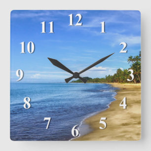 Island Beach Blue Water and Sky Square Wall Clock