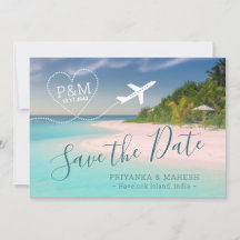 Island Beach Wedding Heart Aeroplane Save the Date