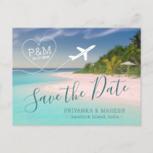 Island Beach Wedding Heart Aeroplane Save the Date