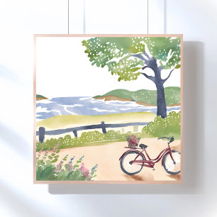 Island Bike Ride   Martha‘s Vineyard Watercolor Poster