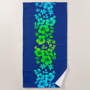 Island Blend Hawaiian Hibiscus Floral - Navy Blue Beach Towel