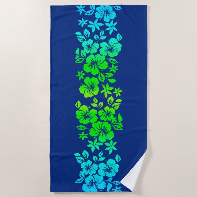 Island Blend Hawaiian Hibiscus Floral - Navy Blue Beach Towel (Front)