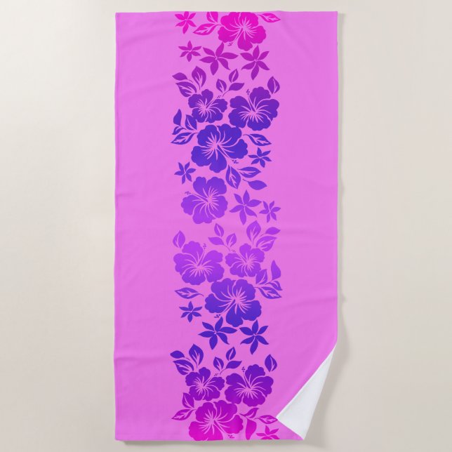 Island Blend Hawaiian Hibiscus Floral - Pink Beach Towel (Front)