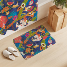 Island Blooms and Fruits on Cobalt Blue