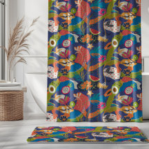 Island Blooms and Fruits on Cobalt Blue