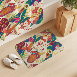 Island Blooms and Fruits on Cream Bath Mat
