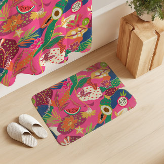 Island Blooms and Fruits on Fuchsia Bath Mat